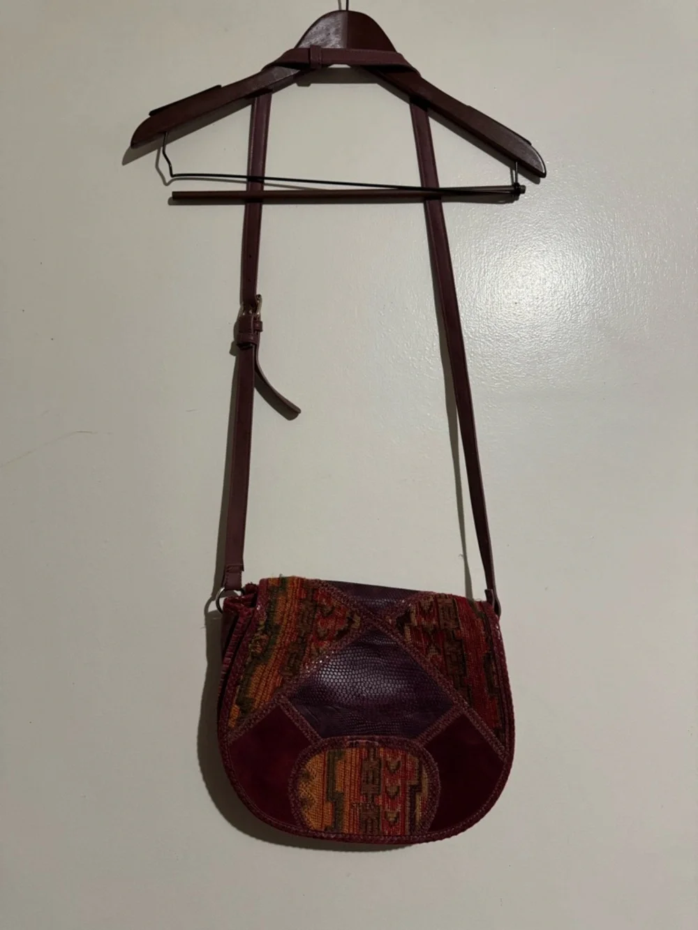 Steven Steve Madden Serape patchwork crossbody saddle bag leather trim
